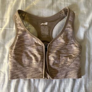 Avia Heathered Tan Zip-Front Sports Bra